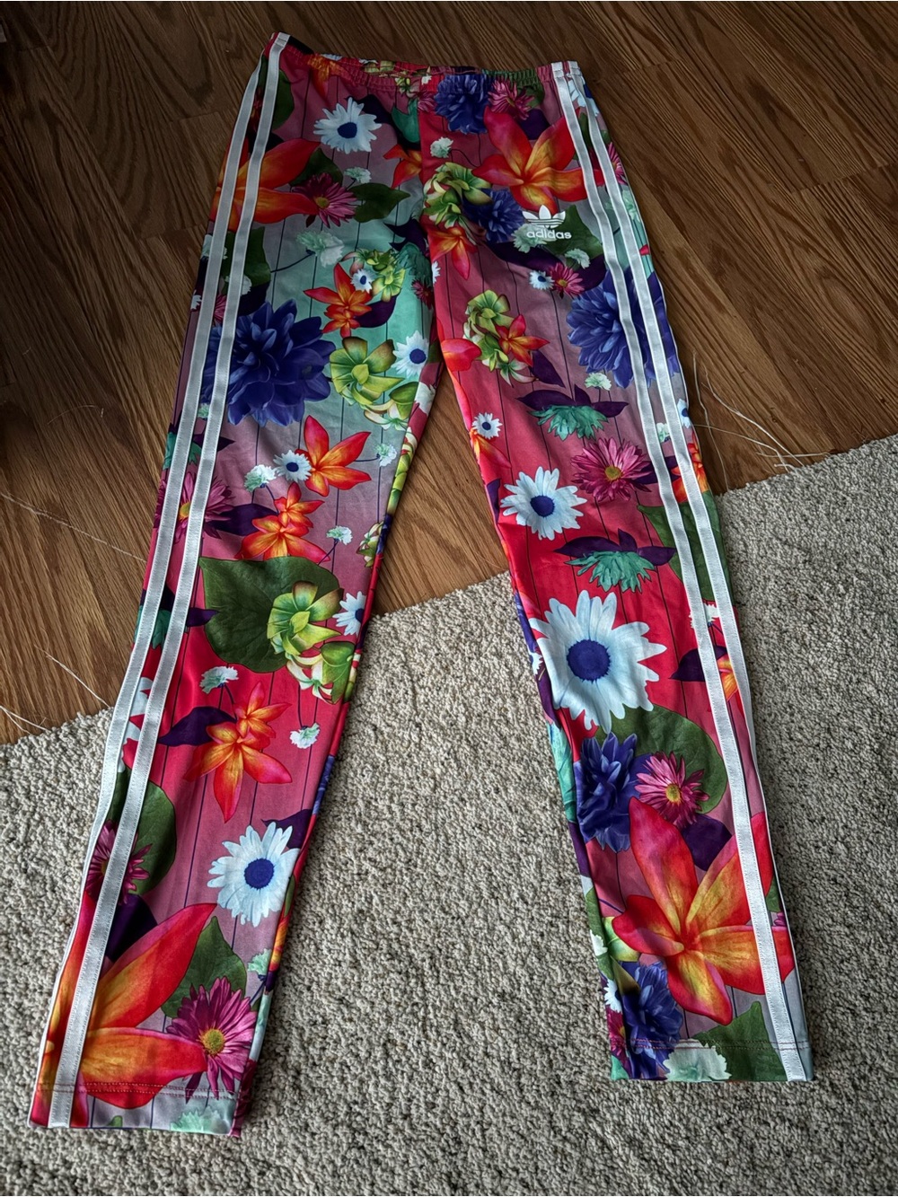 adidas Kids Floral Leggings retro striped flowers track pants bottoms large